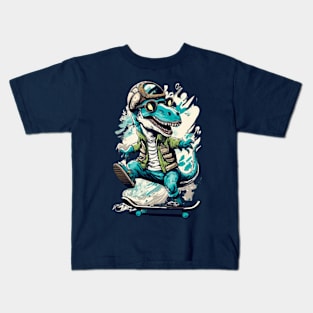 Dinosaur jumping on a skateboard T-shirt Vintage, Summer Kids T-Shirt